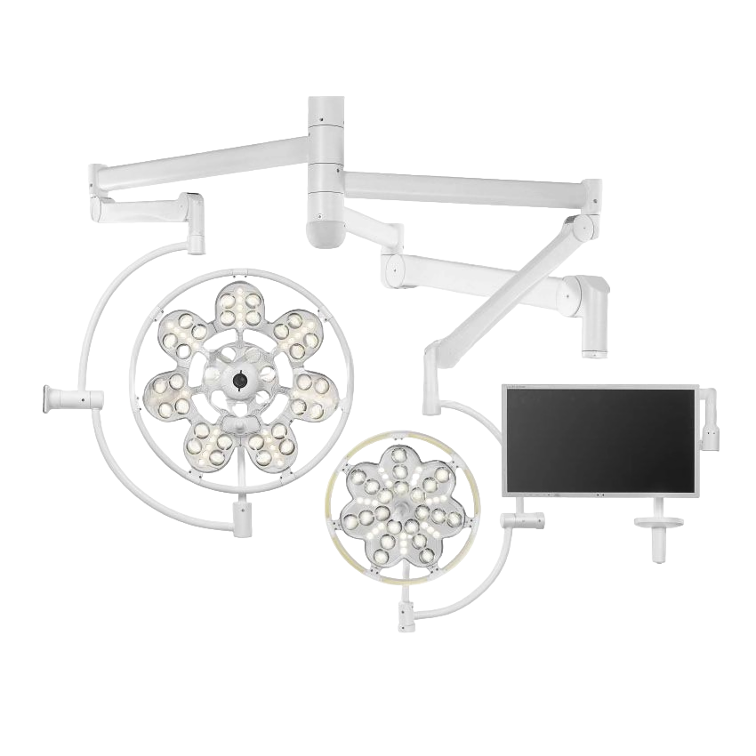 Светильник операционный ЭМАЛЕД 500/300/X потолочный двухкупольный с дополнительной консолью для монитора